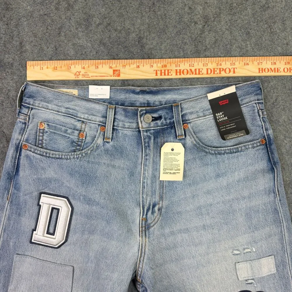 Levi's Men's 568 Stay Loose Jeans Size 32x32 Light Wash Denim Patch Folk Chaos